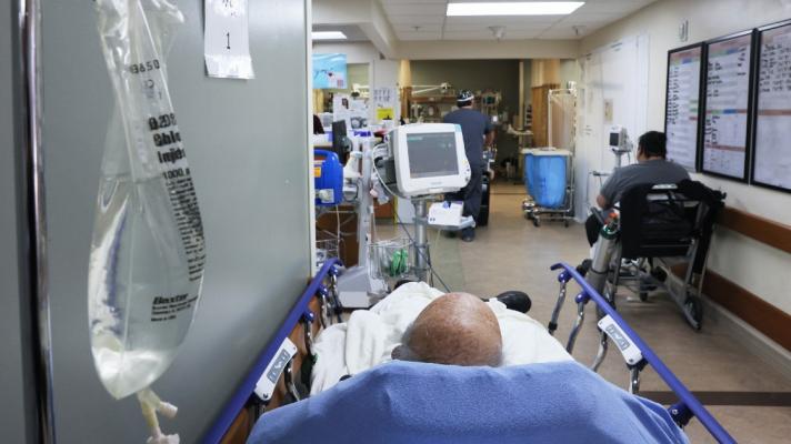 A patient in a hospital bed