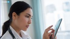 Healthcare worker using smartphone