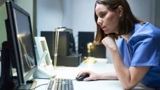 Healthcare worker using computer