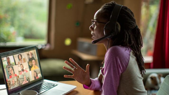 Community health worker holds conference call